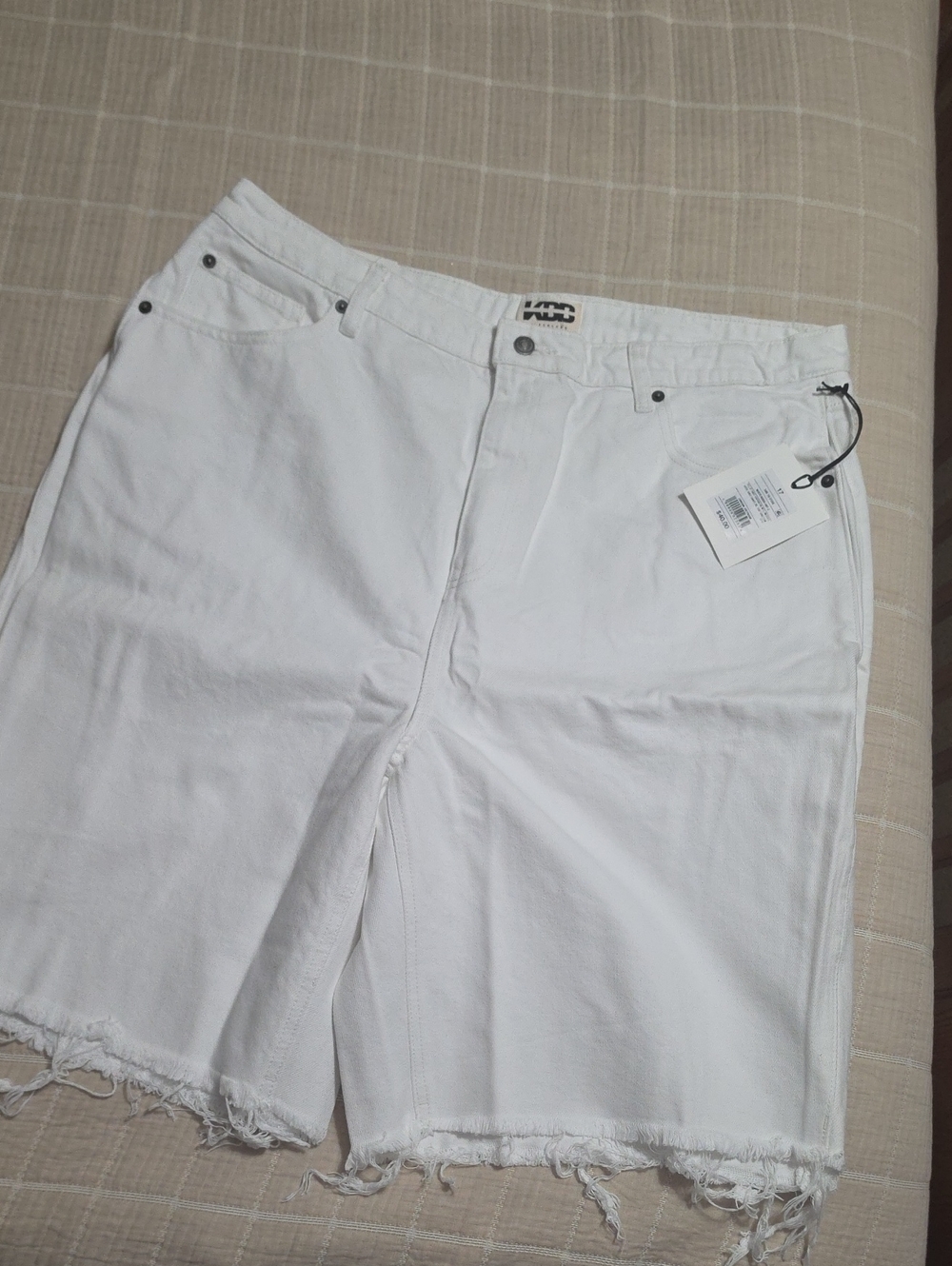 KBB Women's White Denim Cutoff Shorts with Frayed Hem